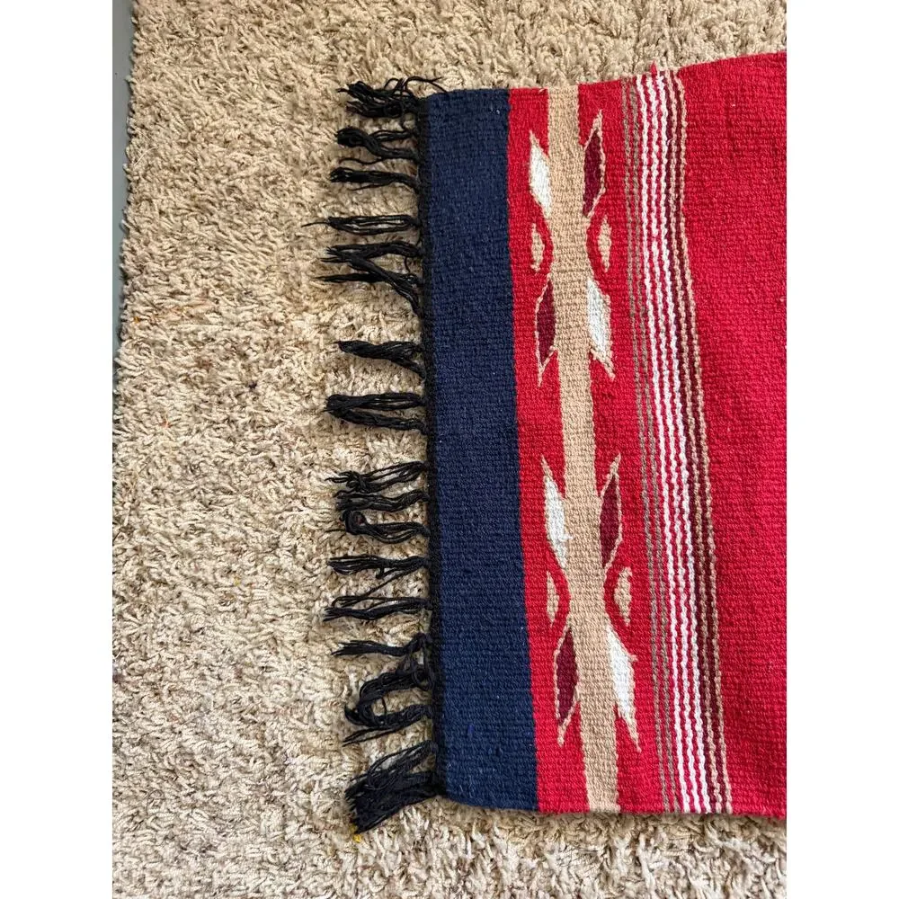Southwest Woven Red/Blue Rug 34x18 Small Cowboy Retro New Mexico